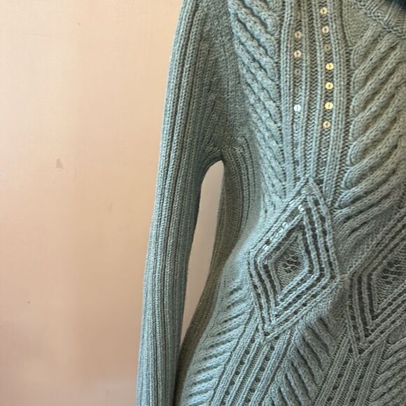 Talbots sage green long sleeve sequined turtleneck sweater Size MP - Picture 4 of 9